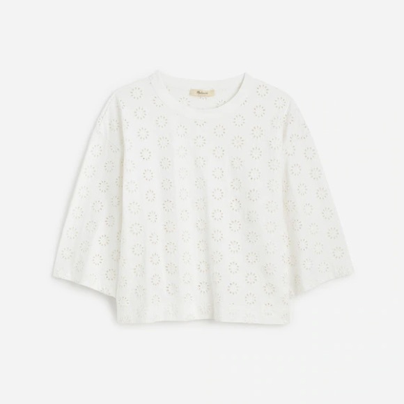 MADEWELL White Embroidered Wide-Sleeve Boxy Tee Shirt Top Size Small - Picture 4 of 4